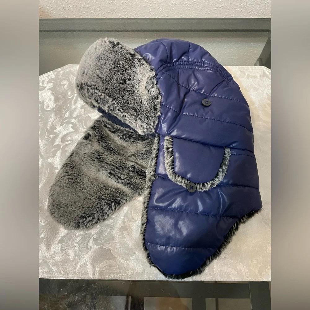 Kids Blue Winter Hat with Faux Fur Lining